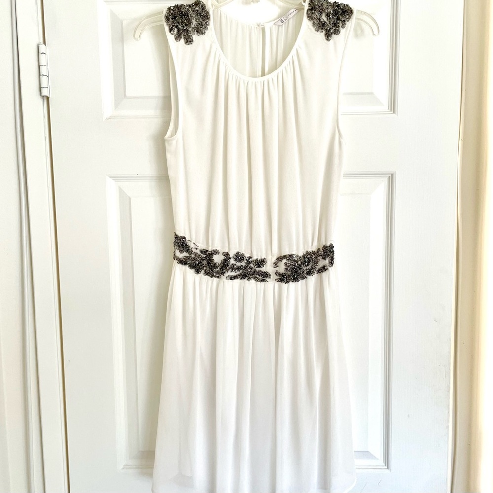 Zara Beaded Sequin White Dress